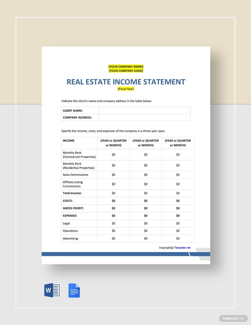 Sample Real Estate Income Statement Template