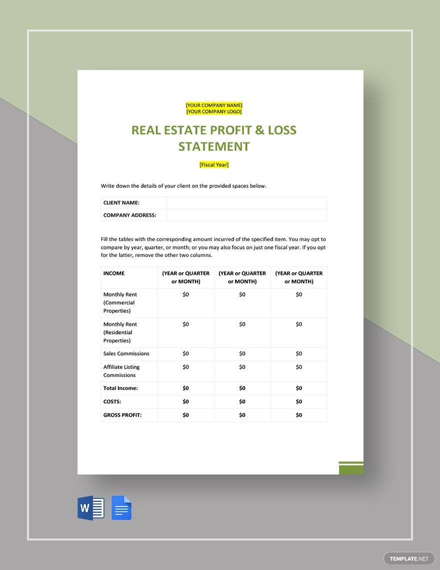 Simple Real Estate Statement Template