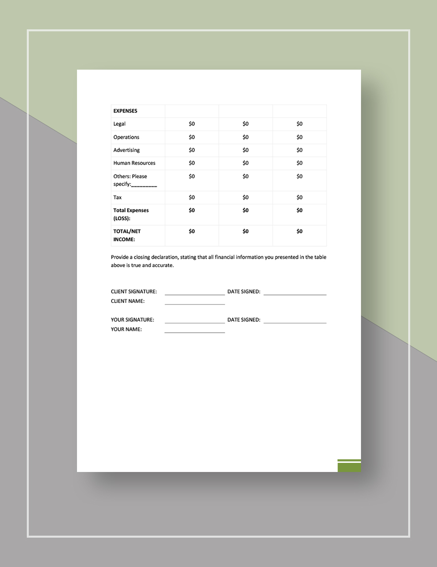 Simple Real Estate Statement Template