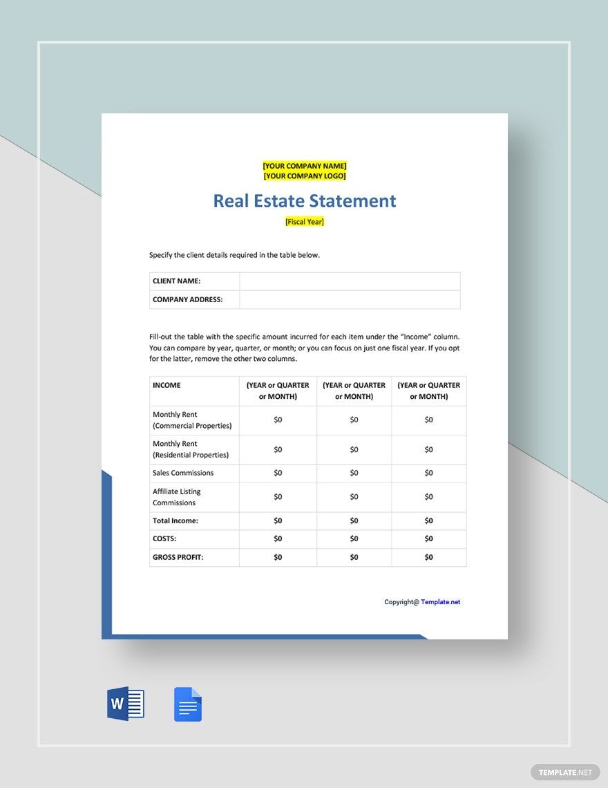 Blank Real Estate Statement Template