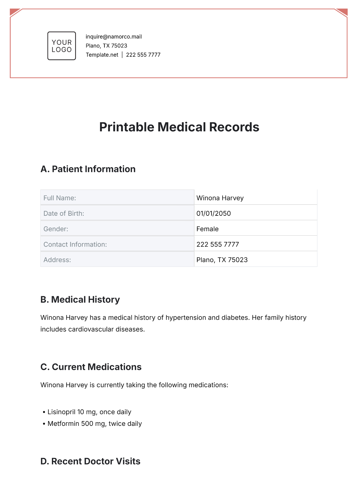 Printable Medical Records Template - Edit Online & Download