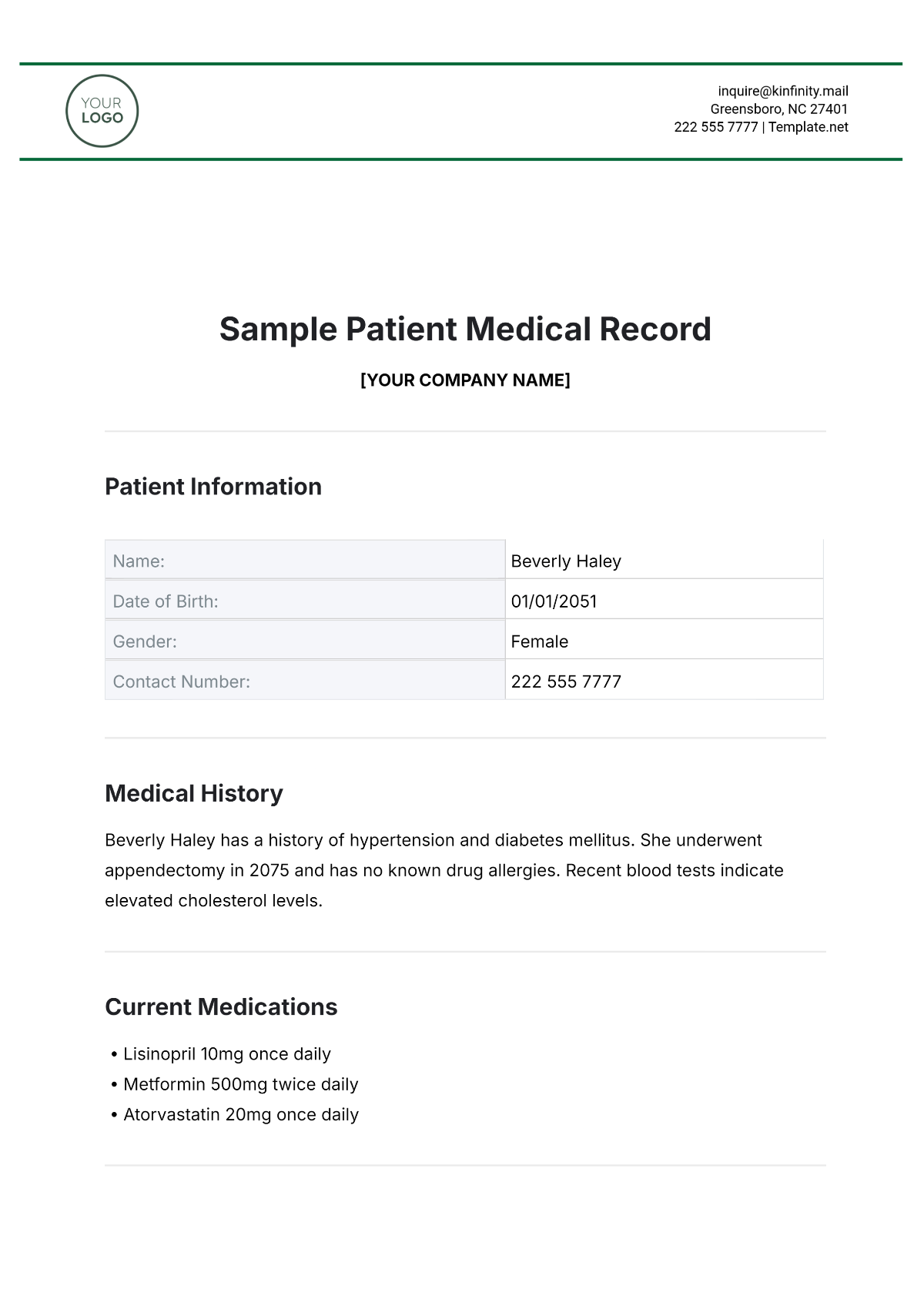 Sample Patient Medical Record Template - Edit Online & Download