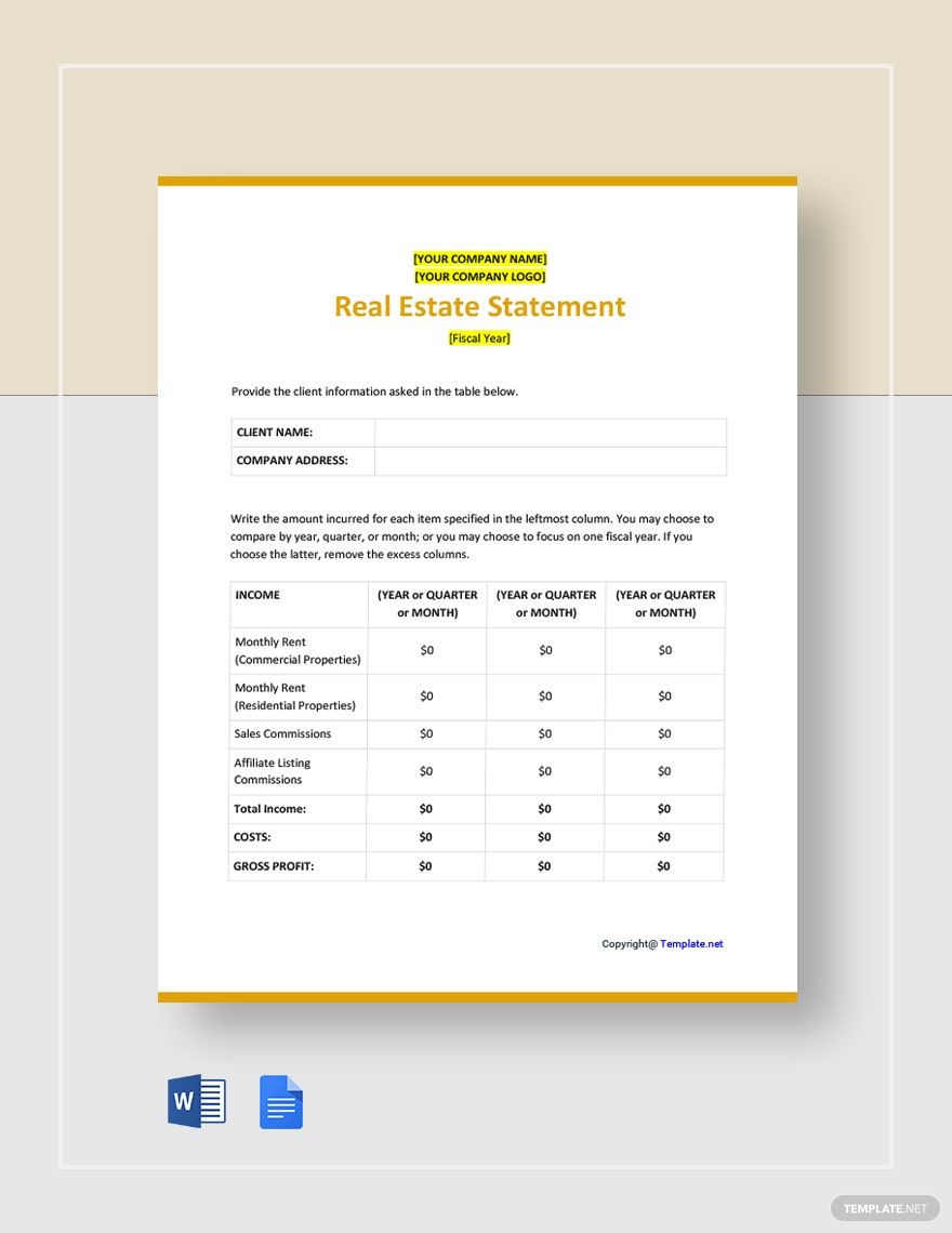 Basic Real Estate Statement Template