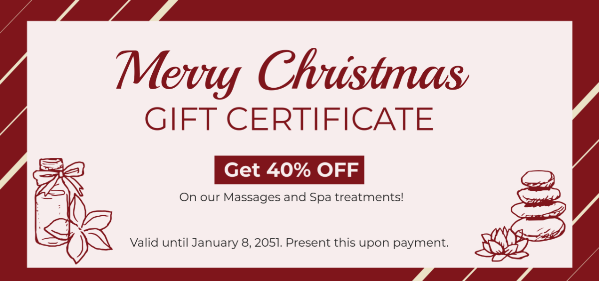 Free Spa and Massage Christmas Gift Certificate Template - Edit Online & Download