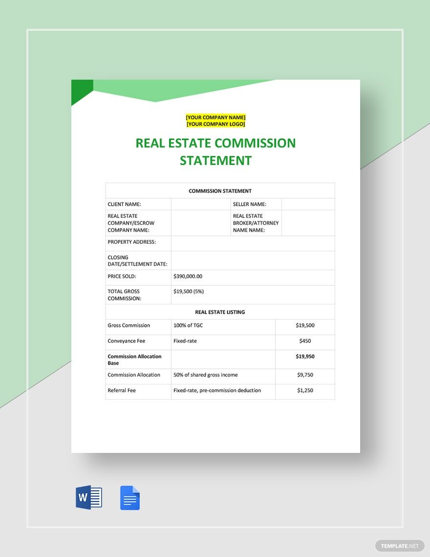 Real Estate Commission Statement Template