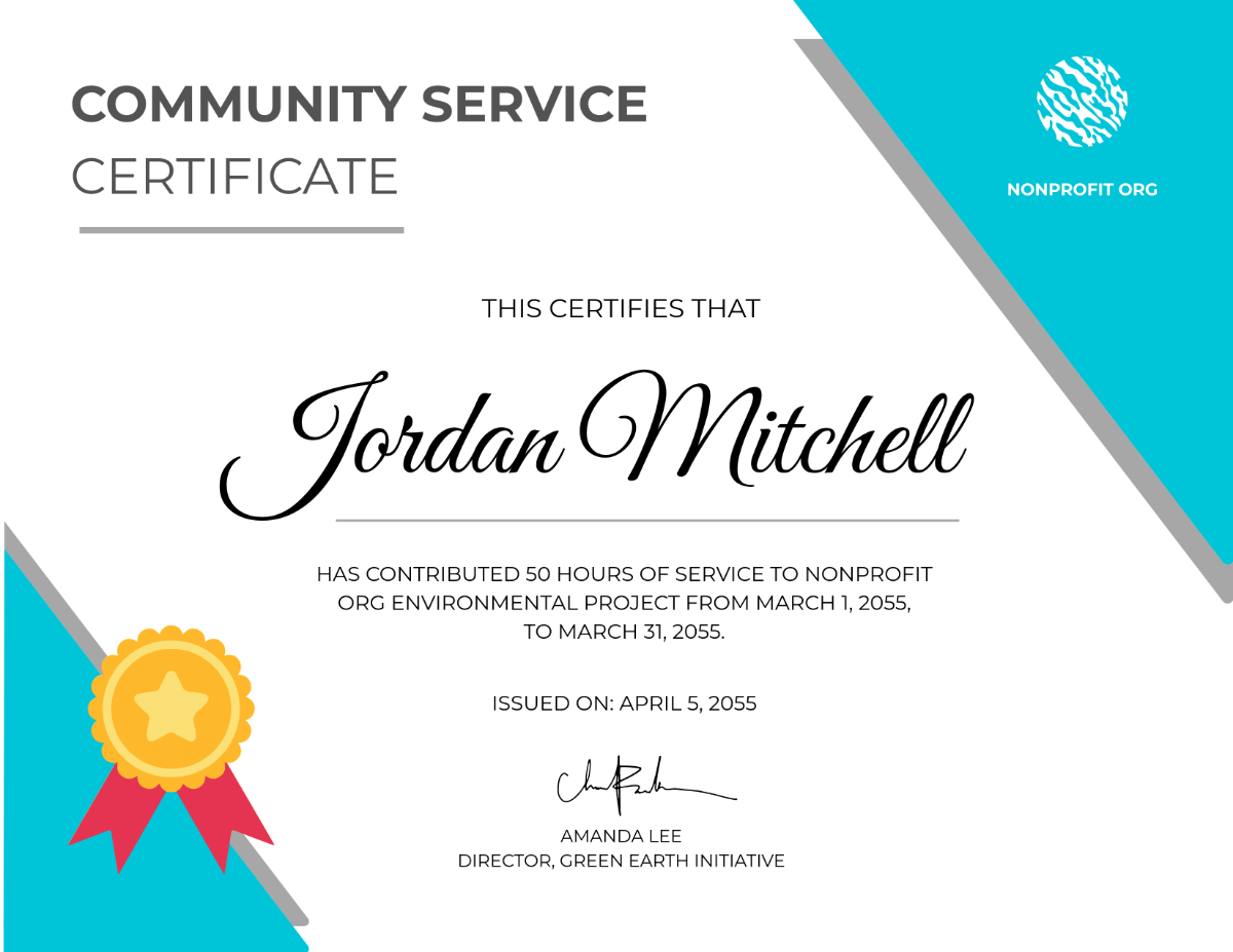 Free Community Service Certificate Template - Edit Online & Download