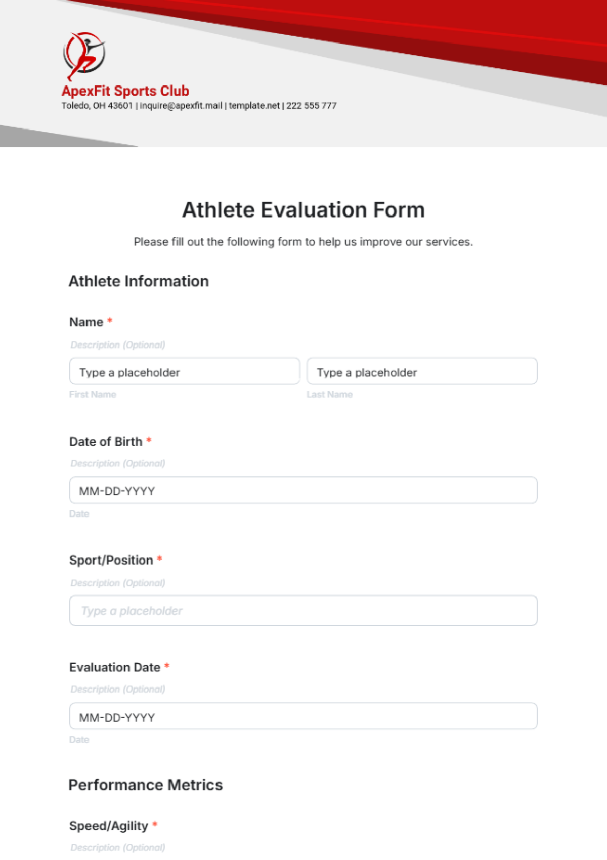 Athlete Evaluation Form Template - Edit Online & Download