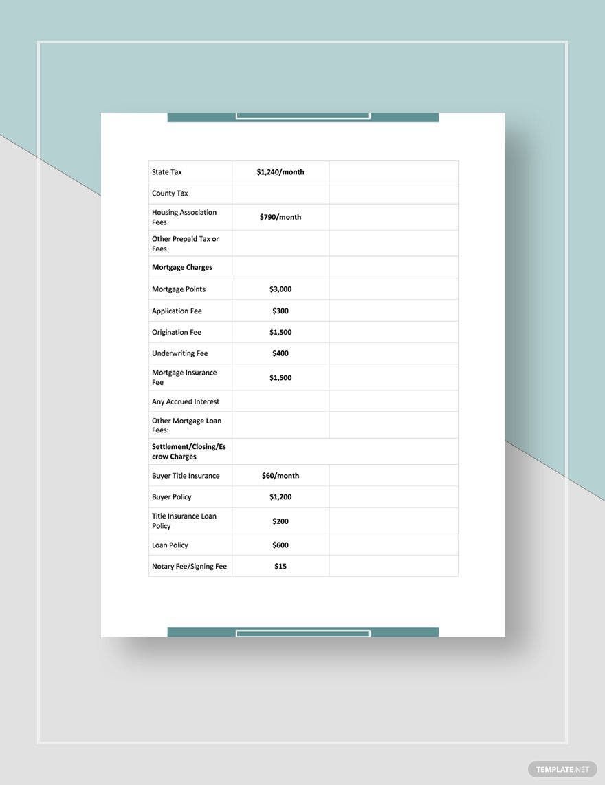 Real Estate Settlement Statement Template Google Docs Word 