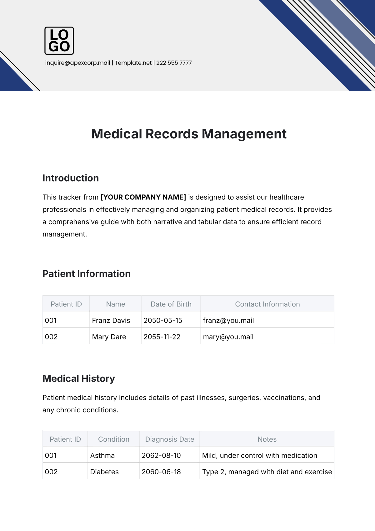 Medical Records Management Template - Edit Online & Download