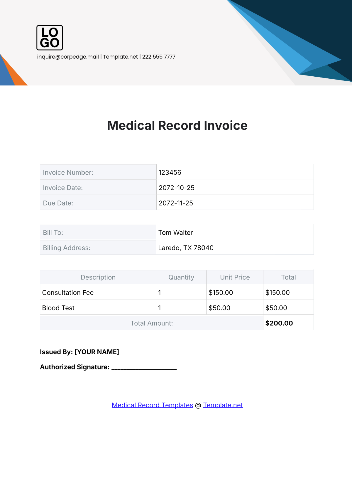 Medical Record Invoice Template - Edit Online & Download