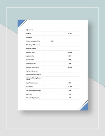 Real Estate Closing Statement Template Google Docs Word Template