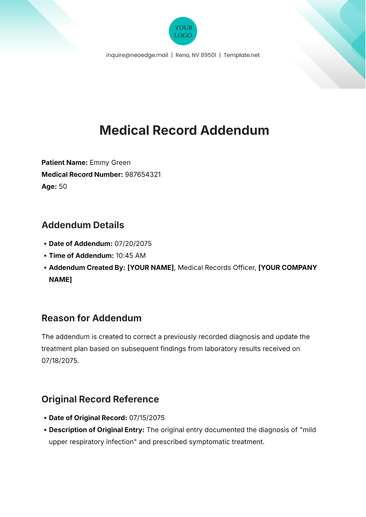 Medical Record Addendum Template - Edit Online & Download