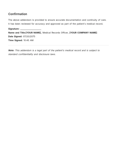 Free Medical Record Addendum Template to Edit Online