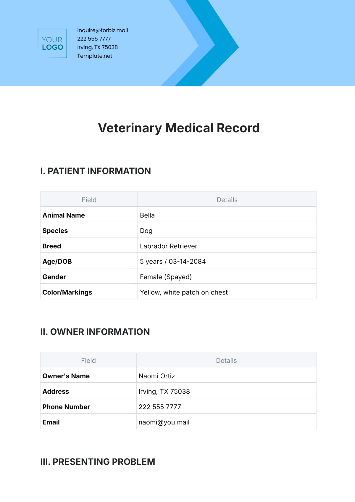 Veterinary Medical Record Template - Edit Online & Download