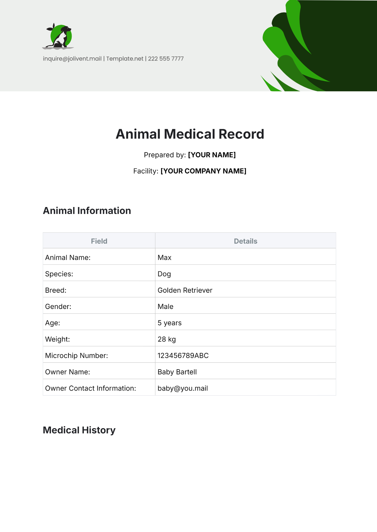 Animal Medical Record Template - Edit Online & Download