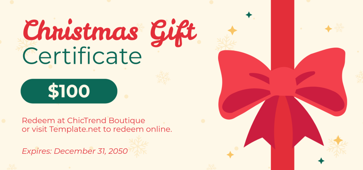 Free Christmas Gift Certificate for Small Business Template - Edit Online & Download