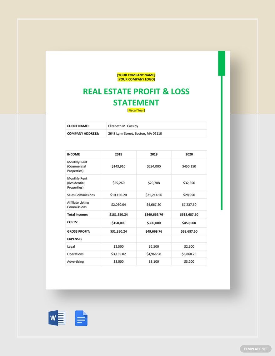 Real Estate Financial Statement