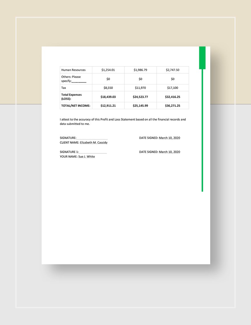 Real Estate Financial Statement Template
