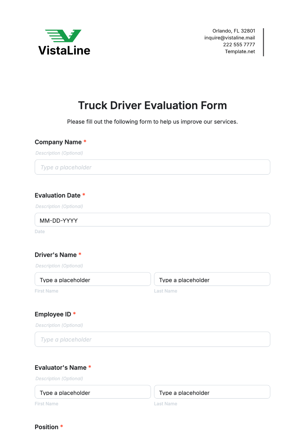 Truck Driver Evaluation Form Template - Edit Online & Download