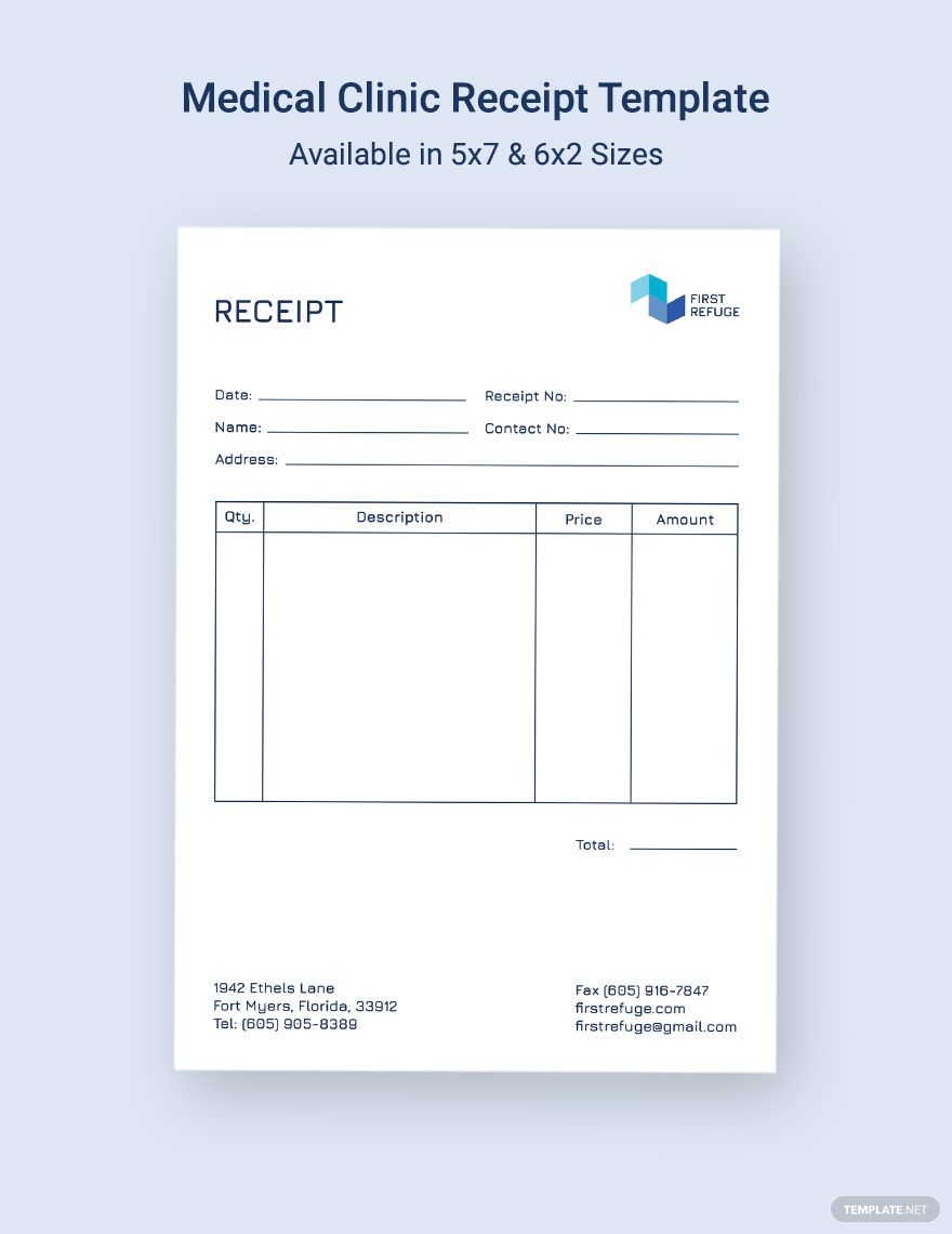 Free Medical Clinic Receipt Template in Word, Google Docs, Google Sheets, Illustrator, PSD, Publisher, InDesign