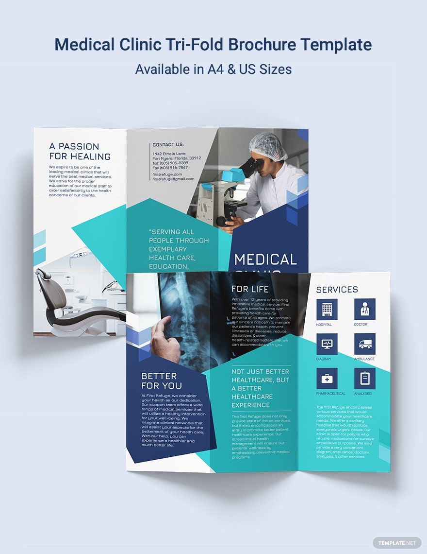 Medical Clinic Center Tri-Fold Brochure Template