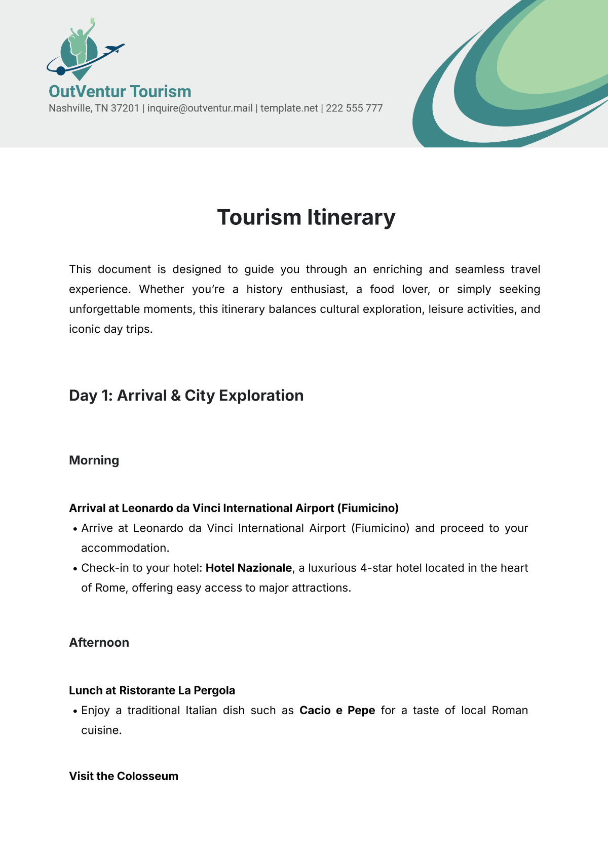 Tourism Itinerary Template - Edit Online & Download