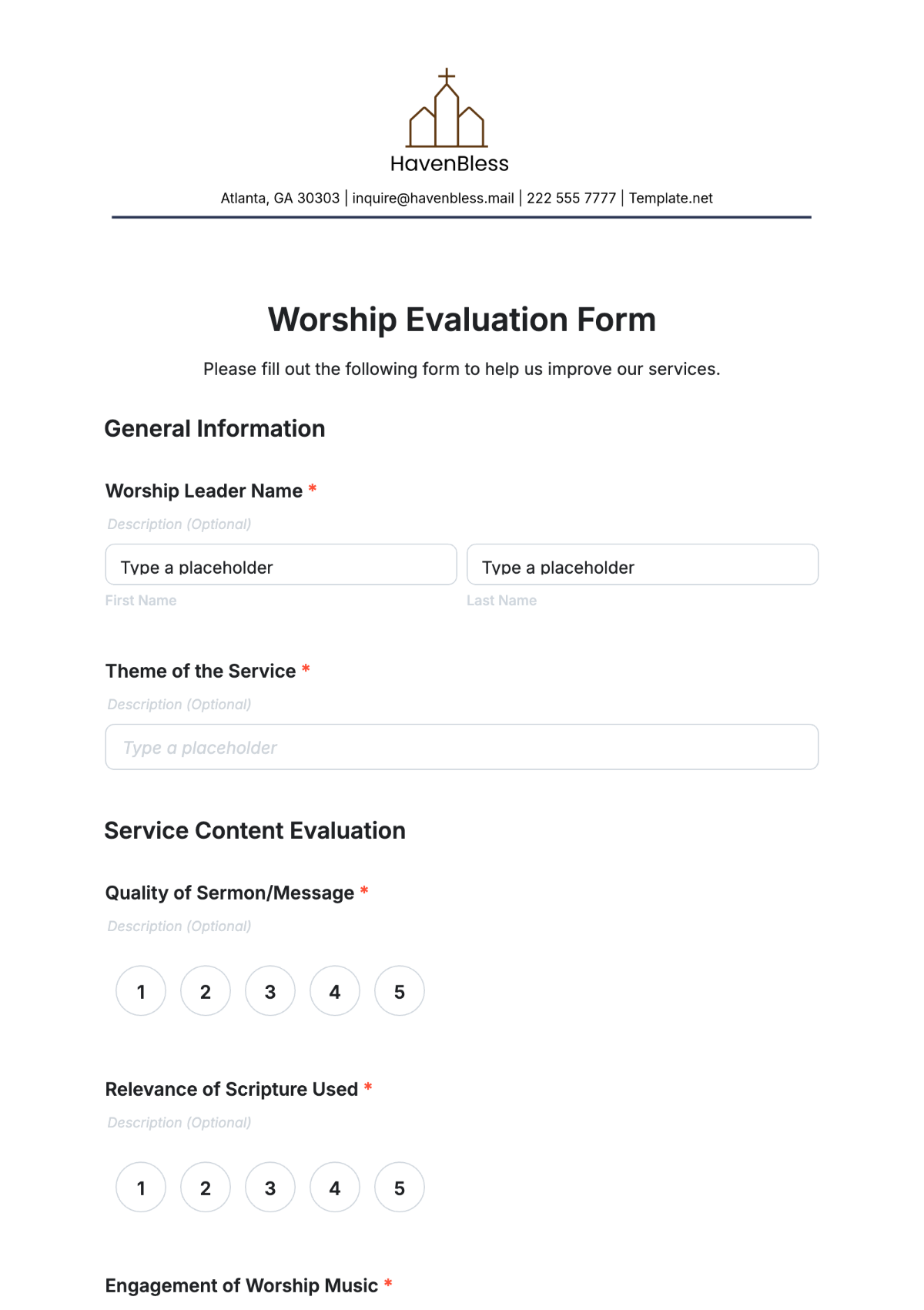 Worship Evaluation Form Template - Edit Online & Download