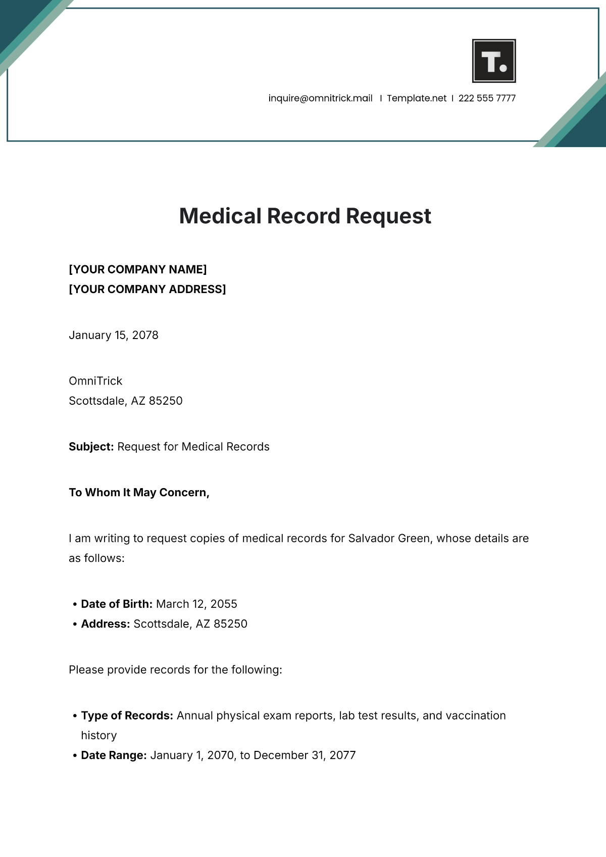 Medical Record Request Template - Edit Online & Download