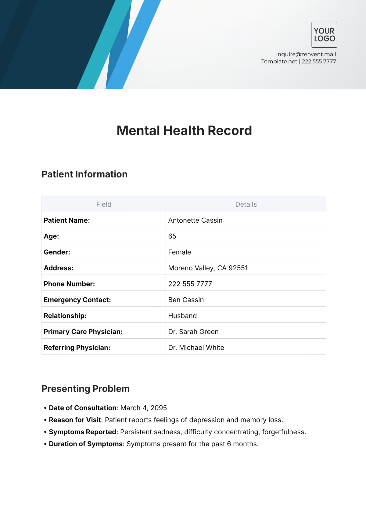 Mental Health Record Template - Edit Online & Download