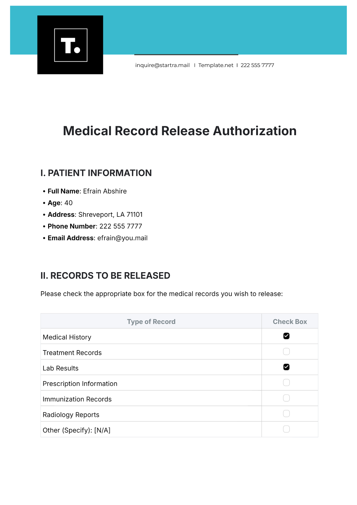 Medical Record Release Authorization Template - Edit Online & Download