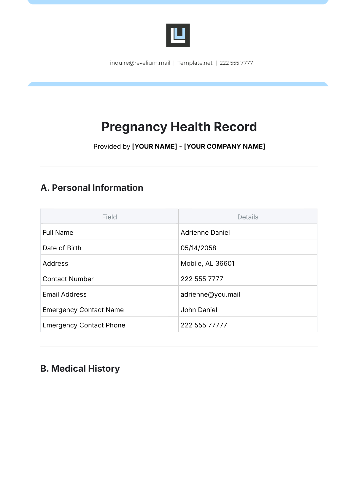 Pregnancy Health Record Template - Edit Online & Download