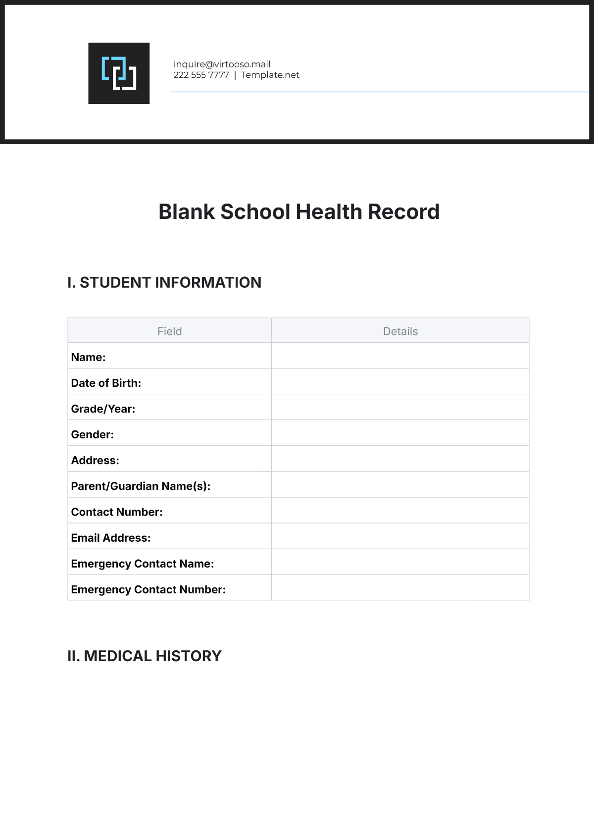 Blank School Health Record Template - Edit Online & Download