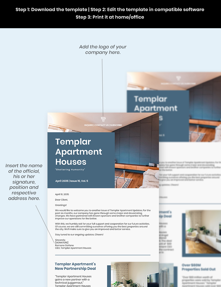 Free Apartment Newsletter Template Download in PSD, HTML5