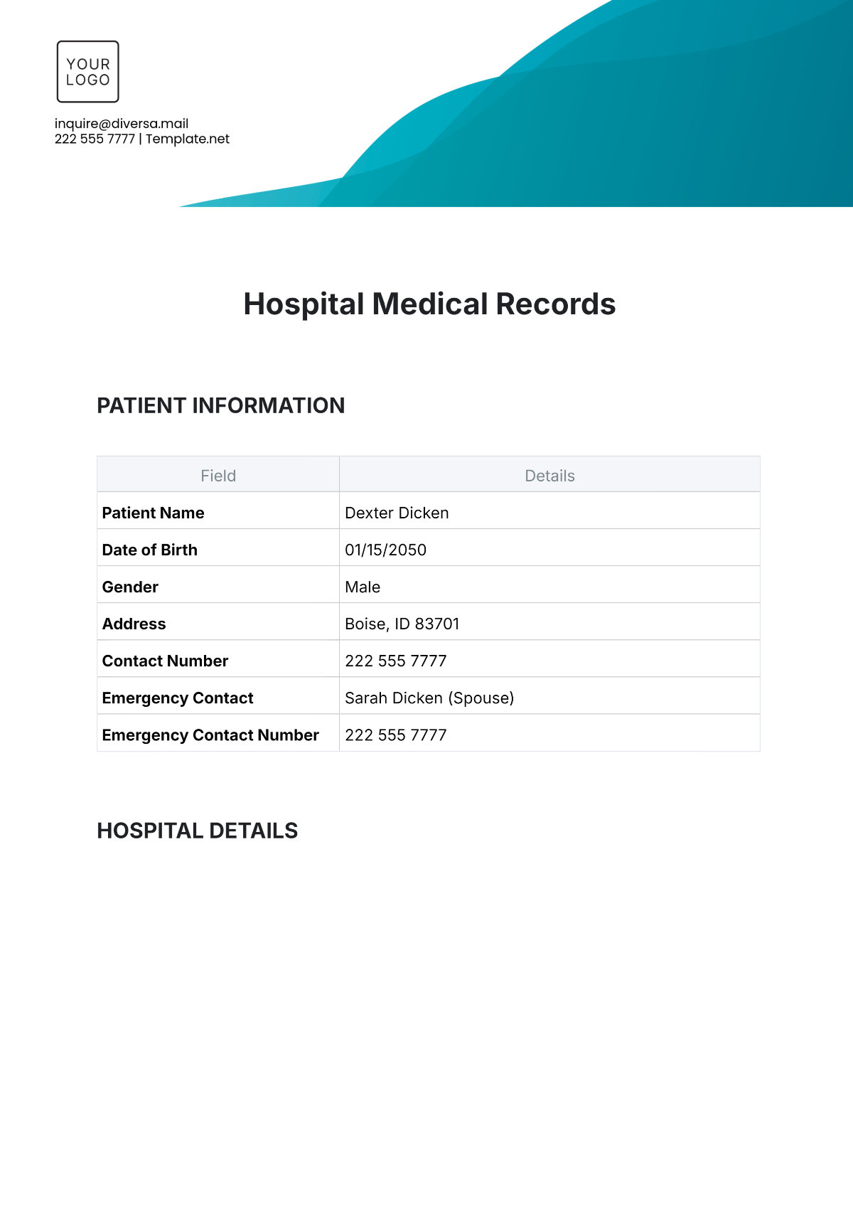 Hospital Medical Records Template - Edit Online & Download