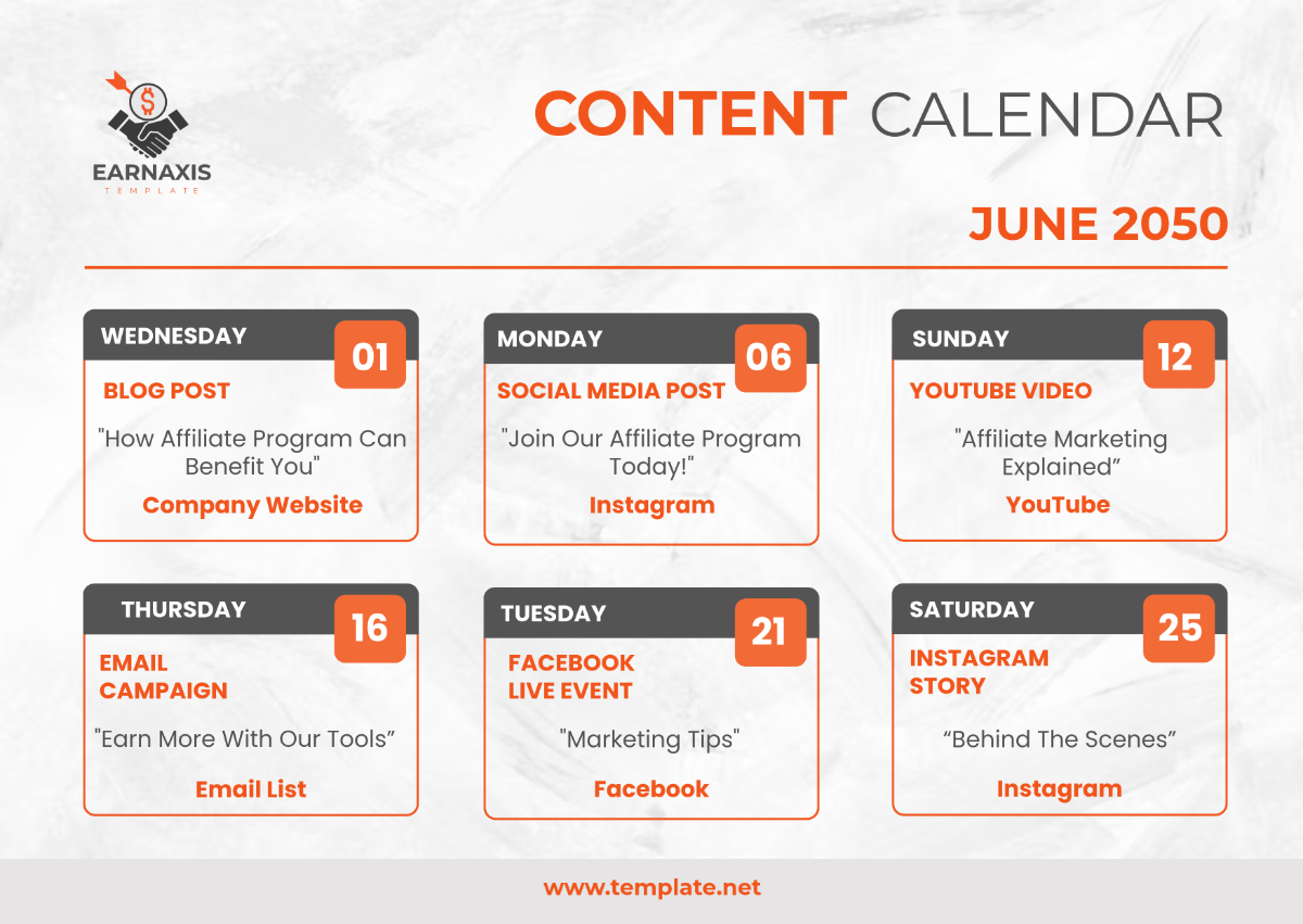 Affiliate Marketing Content Calendar Template - Edit Online & Download