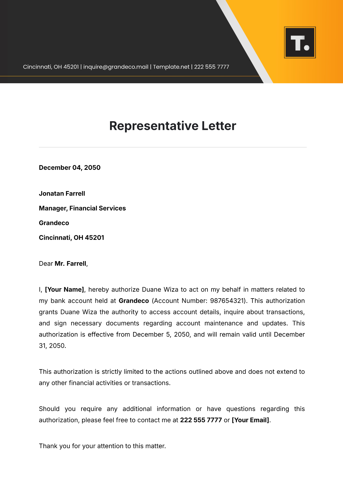 Representative Letter Template - Edit Online & Download