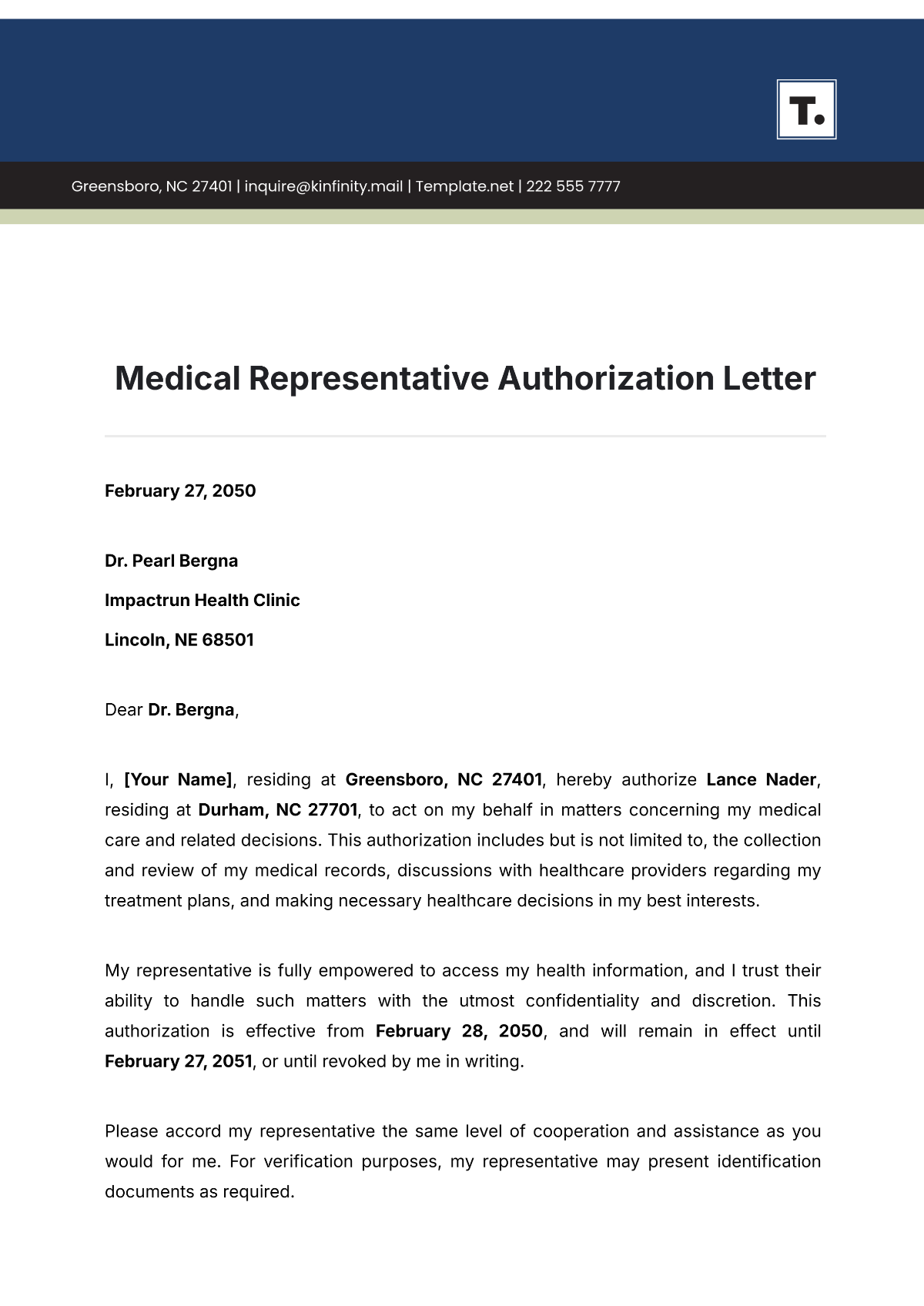 Medical Representative Authorization Letter Template - Edit Online & Download