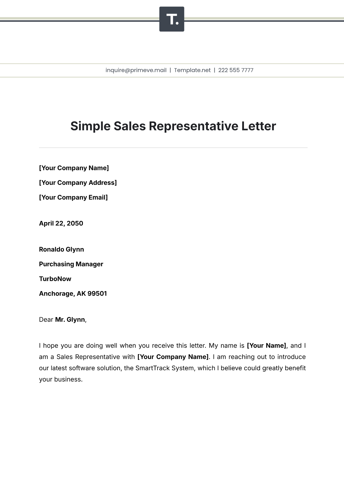 Simple Sales Representative Letter Template - Edit Online & Download