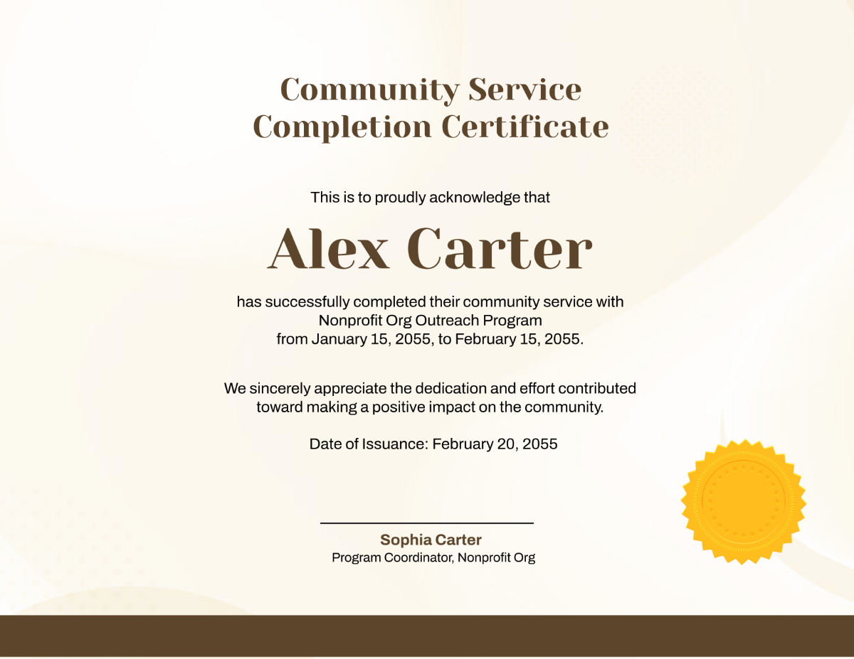 Free Community Service Completion Certificate Template - Edit Online & Download