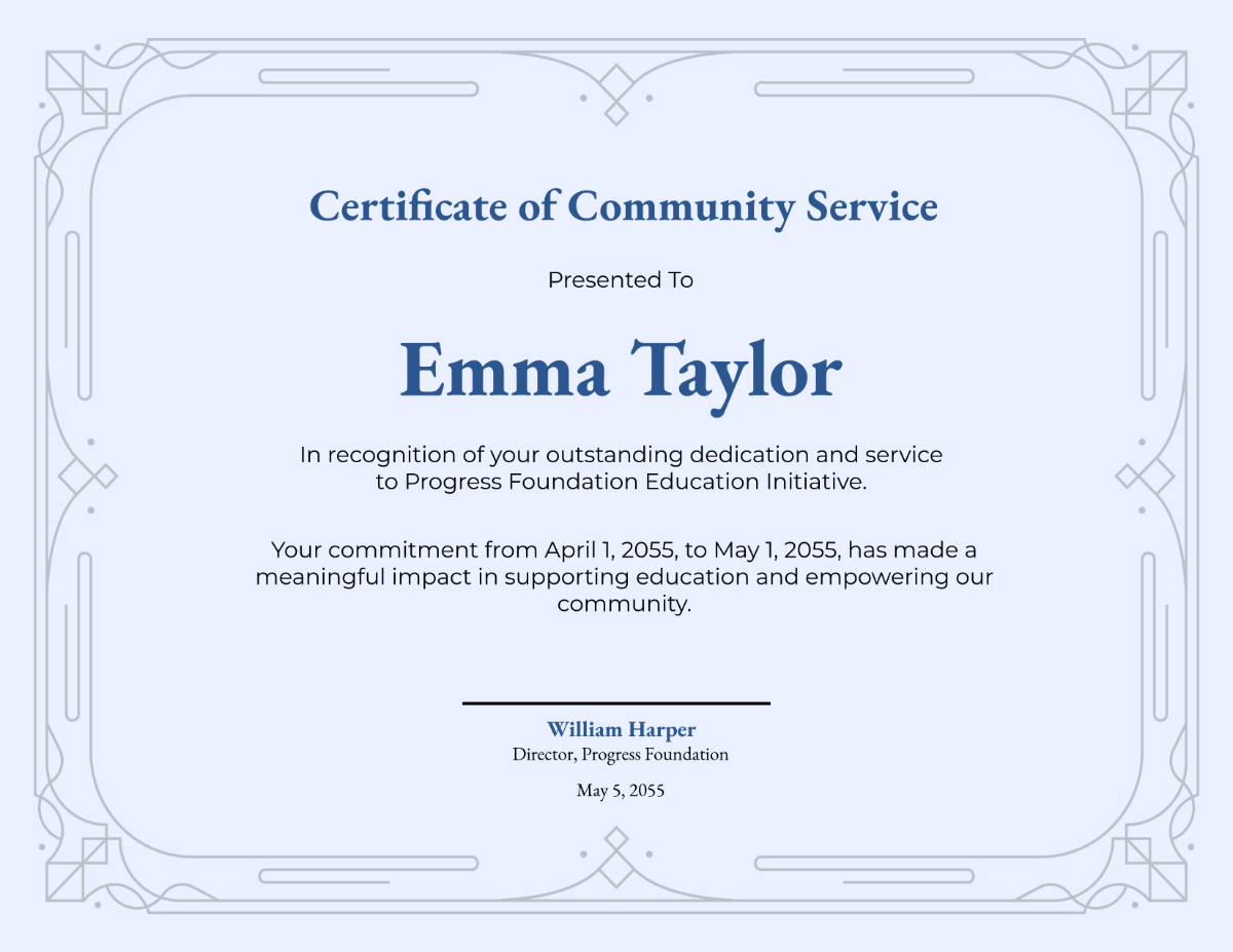 Free Simple Community Service Certificate Template - Edit Online & Download