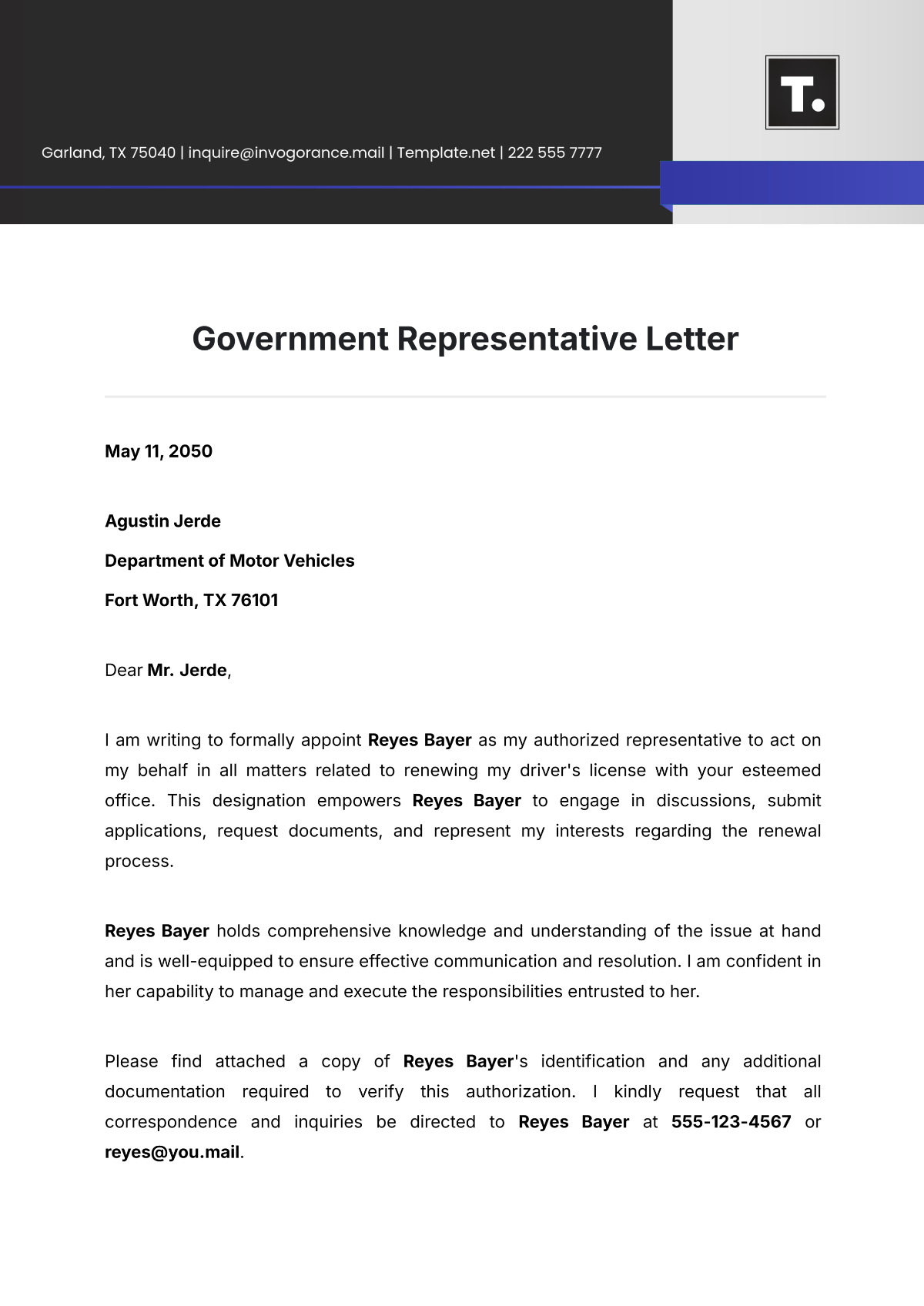 Government Representative Letter Template - Edit Online & Download