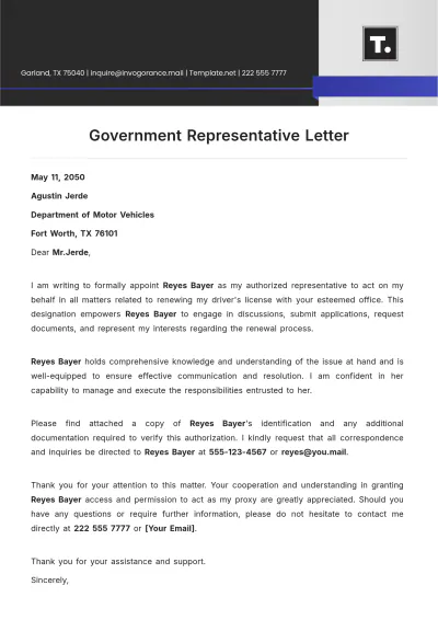 Free Government Representative Letter Template to Edit Online
