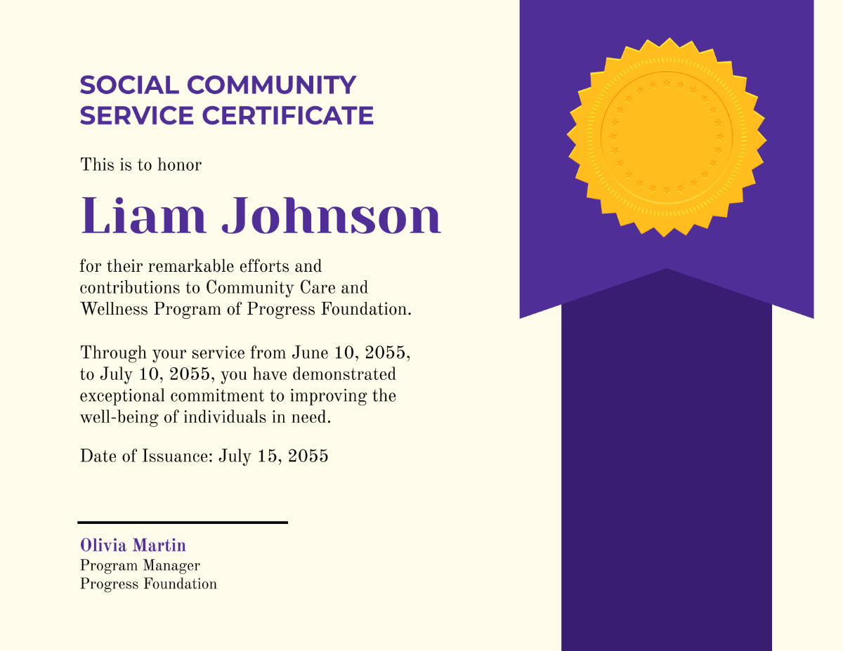 Free Social Community Service Certificate Template - Edit Online & Download