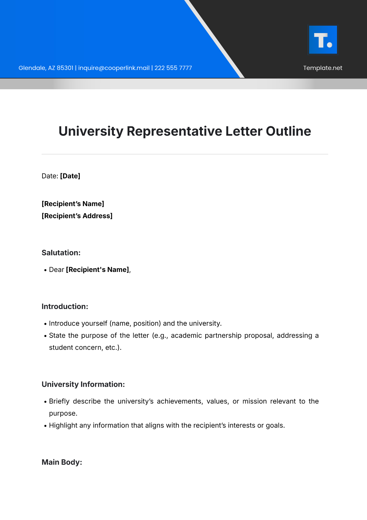 University Representative Letter Outline Template - Edit Online & Download