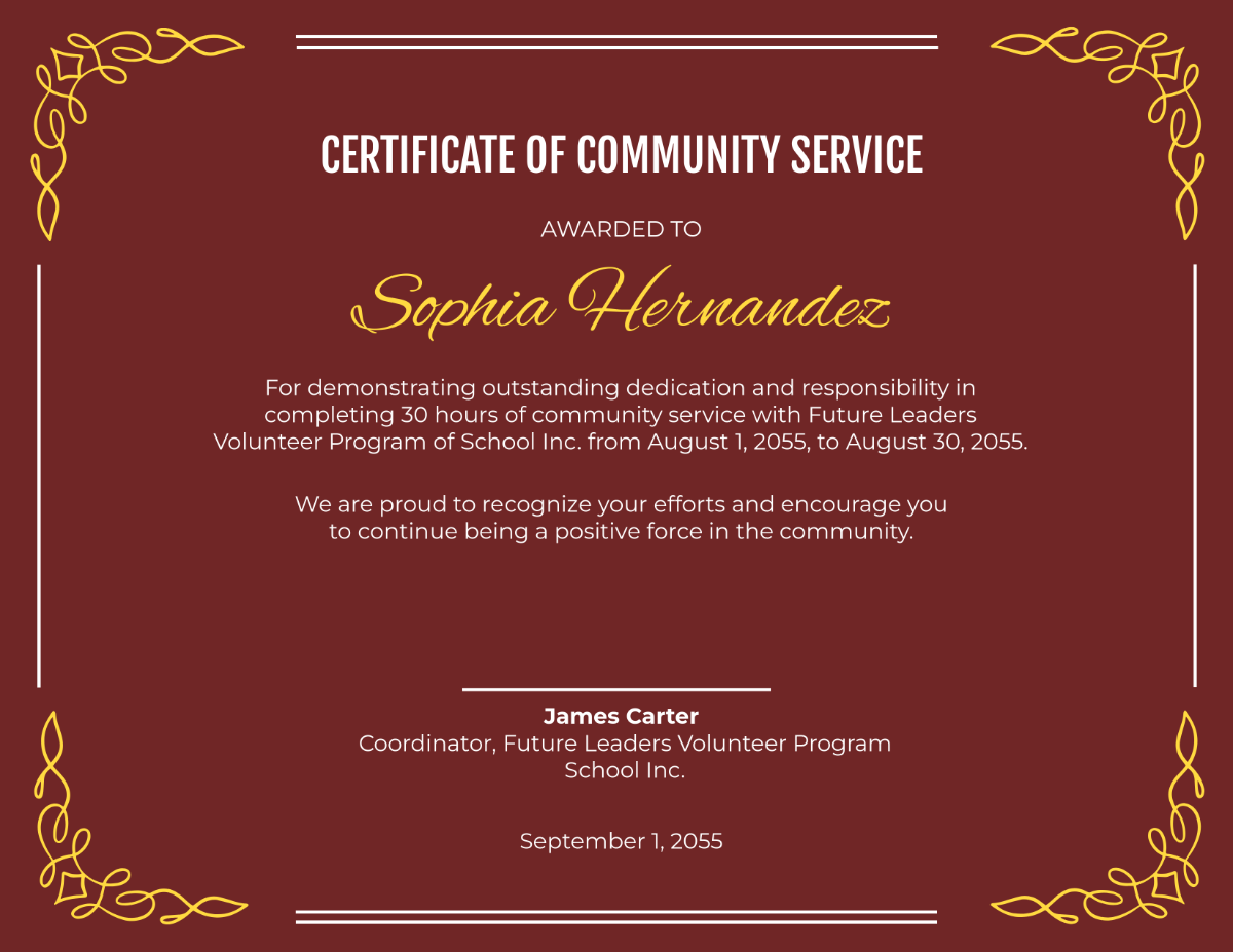 Free Community Service Certificate for Students Template - Edit Online & Download