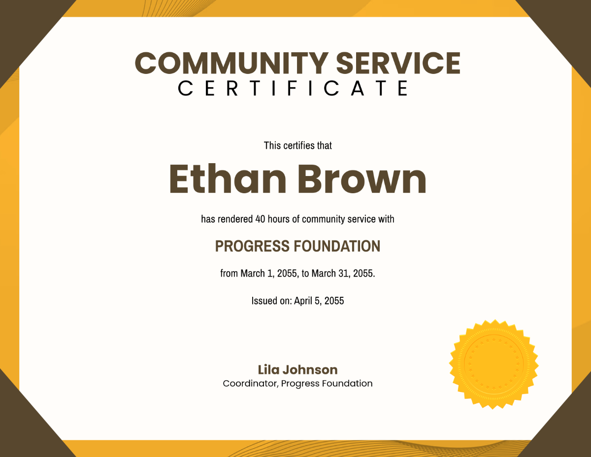 Free Community Service Certificate with Hours Rendered Template - Edit Online & Download