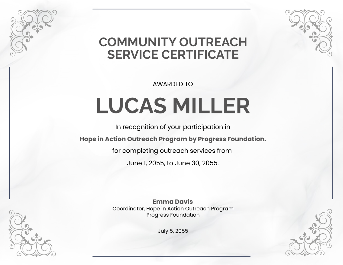 Free Community Outreach Service Certificate Template - Edit Online & Download