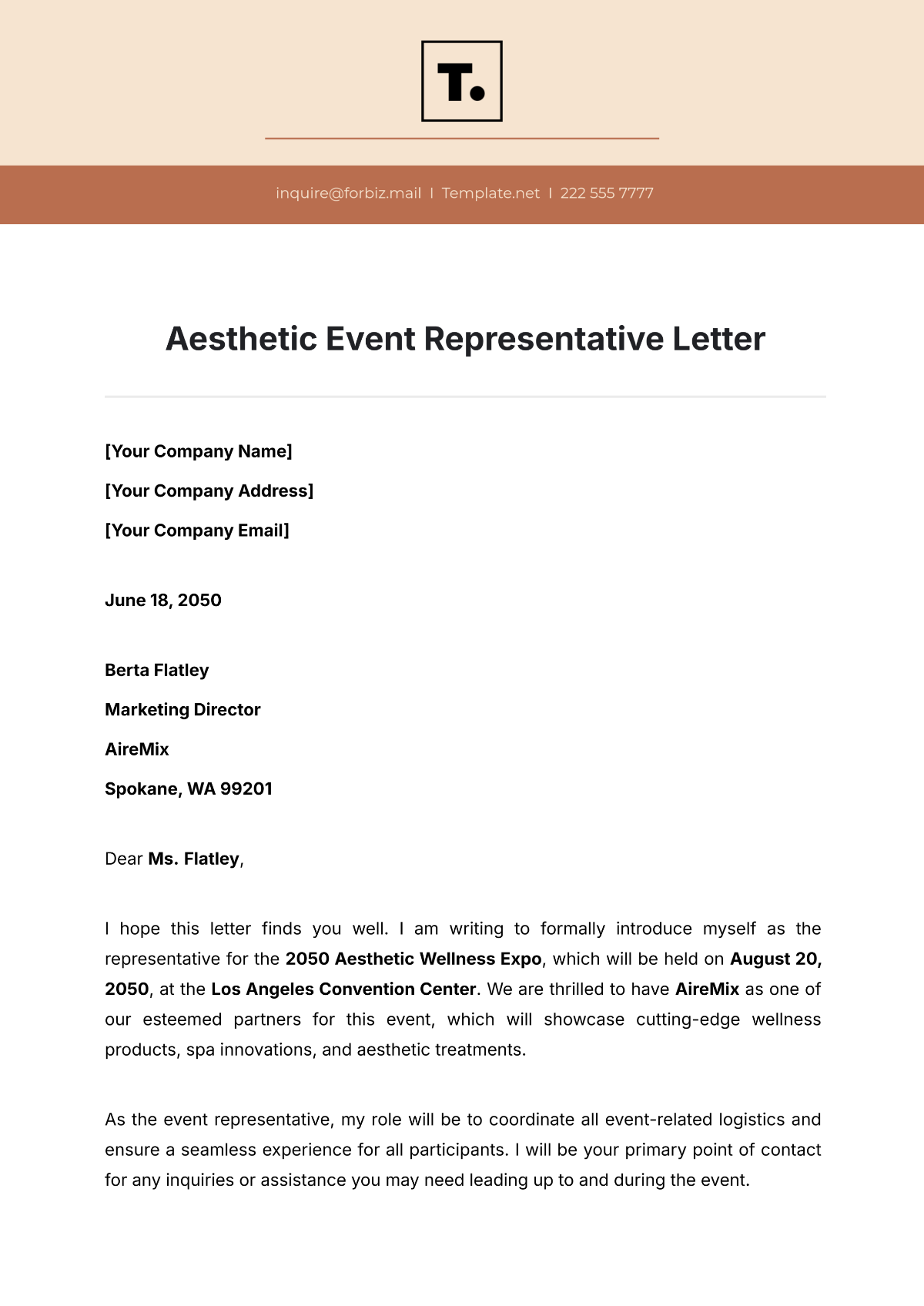 Aesthetic Event Representative Letter Template - Edit Online & Download