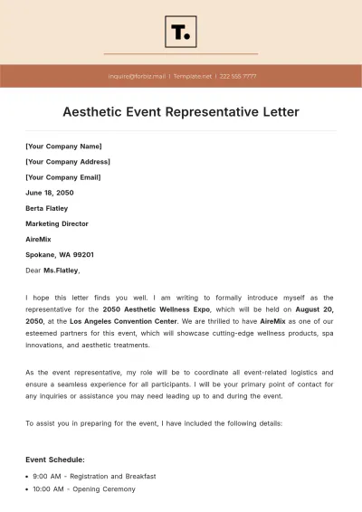 Free Aesthetic Event Representative Letter Template to Edit Online