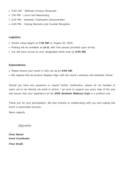 Free Aesthetic Event Representative Letter Template to Edit Online